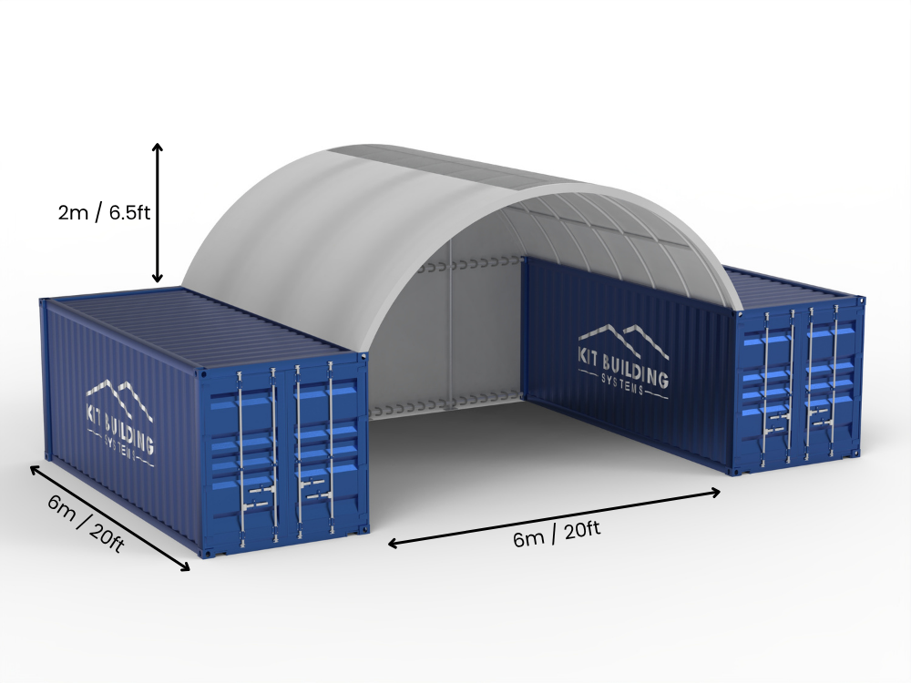 Portée de 6m (20ft) | Auvents pour conteneurs 20ft de largeur, 6,5ft de hauteur (6m x 2m)