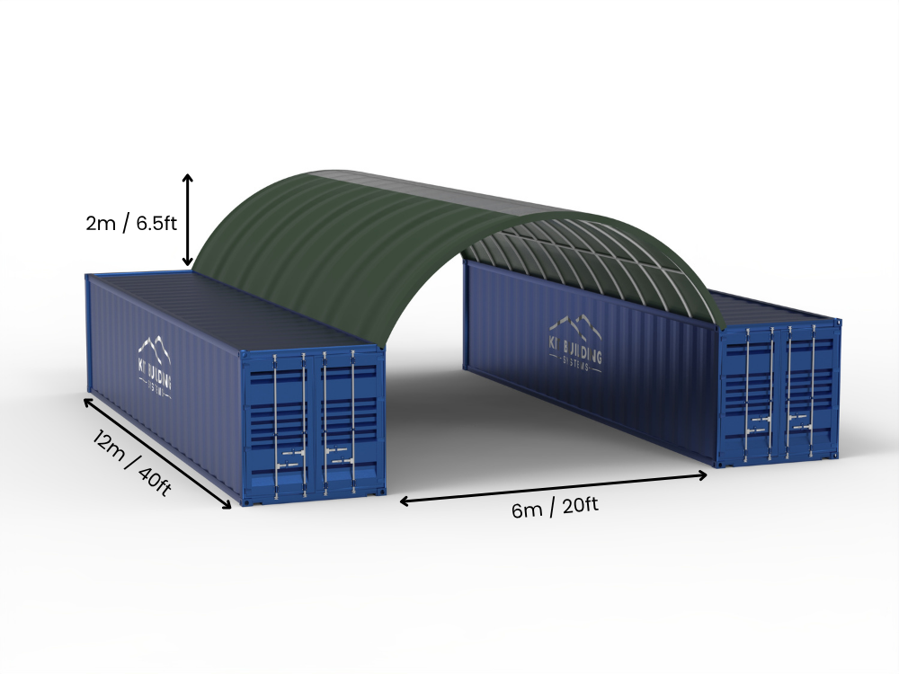 Portée de 6m (20ft) | Auvents pour conteneurs 20ft de largeur, 6,5ft de hauteur (6m x 2m)