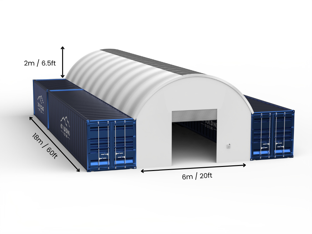 Portée de 6m (20ft) | Auvents pour conteneurs 20ft de largeur, 6,5ft de hauteur (6m x 2m)