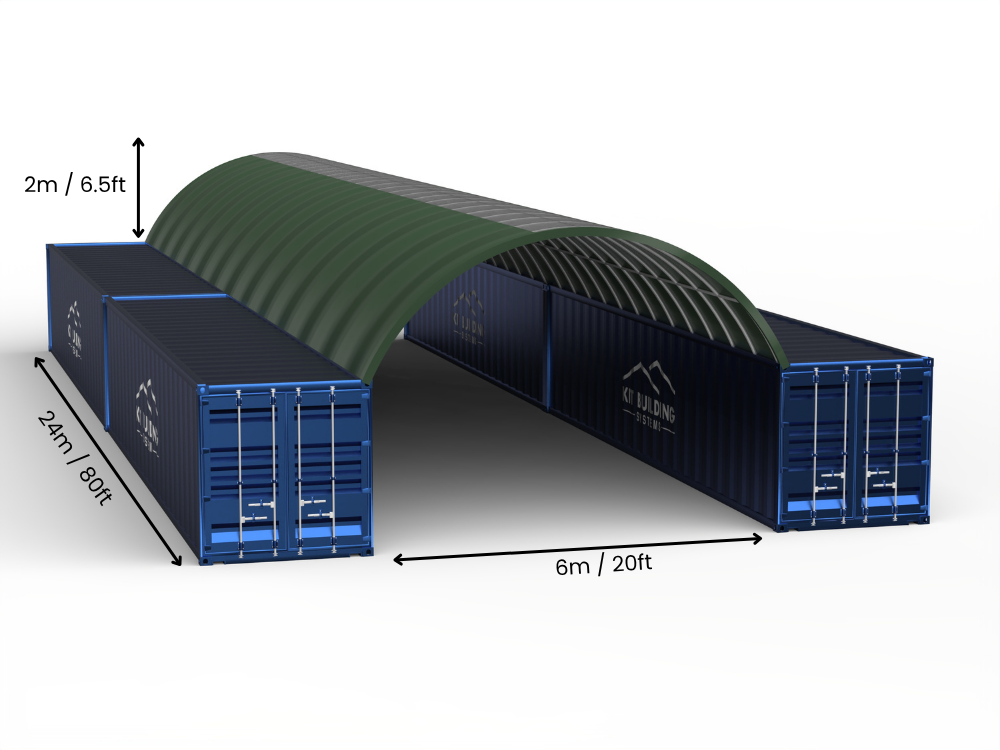 Portée de 6m (20ft) | Auvents pour conteneurs 20ft de largeur, 6,5ft de hauteur (6m x 2m)