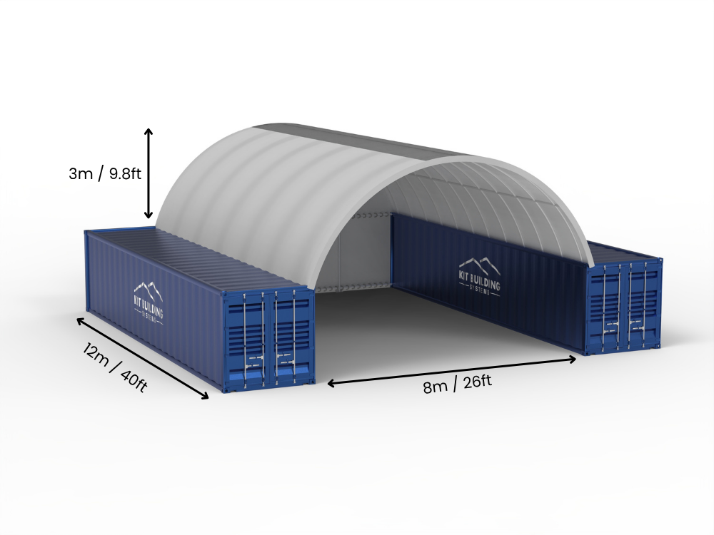Portée de 8m (26ft) | Auvents pour conteneurs 26ft de largeur, 10ft de hauteur (8m x 3m)