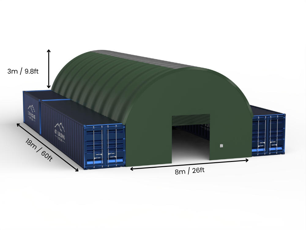 Portée de 8m (26ft) | Auvents pour conteneurs 26ft de largeur, 10ft de hauteur (8m x 3m)