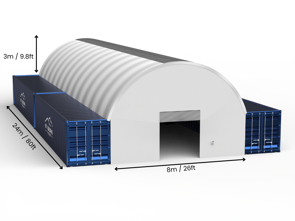 Portée de 8m (26ft) | Auvents pour conteneurs 26ft de largeur, 10ft de hauteur (8m x 3m)