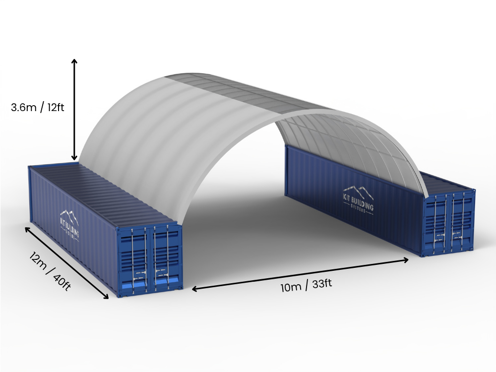 Portée de 10m (33ft) | Auvents pour conteneurs - 33ft x 12ft (10m x 3,6m)
