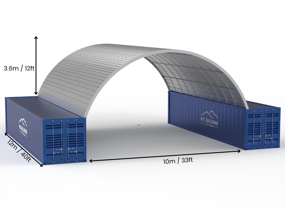 Auvents en conteneur en acier - 33ft x 40ft x 12ft (10m x 12m x 3,6m)