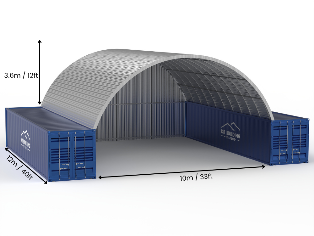 Auvents en conteneur en acier - 33ft x 40ft x 12ft (10m x 12m x 3,6m)