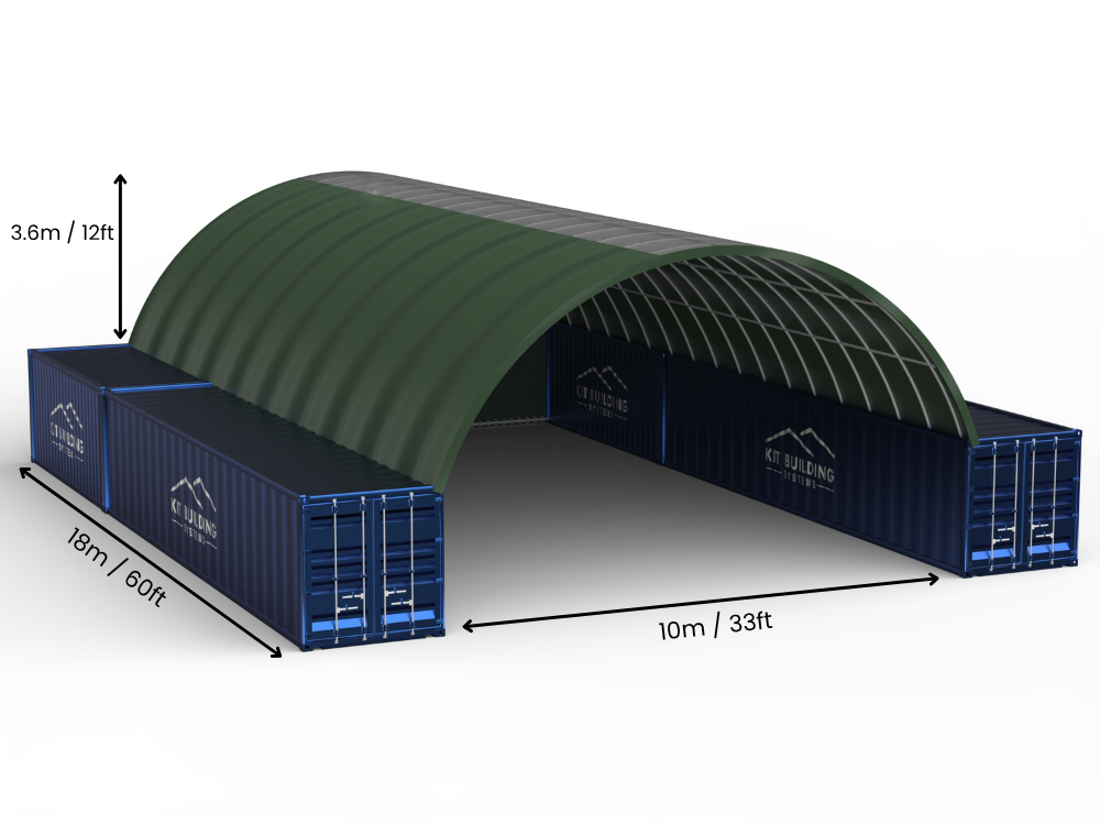Portée de 10m (33ft) | Auvents pour conteneurs - 33ft x 12ft (10m x 3,6m)