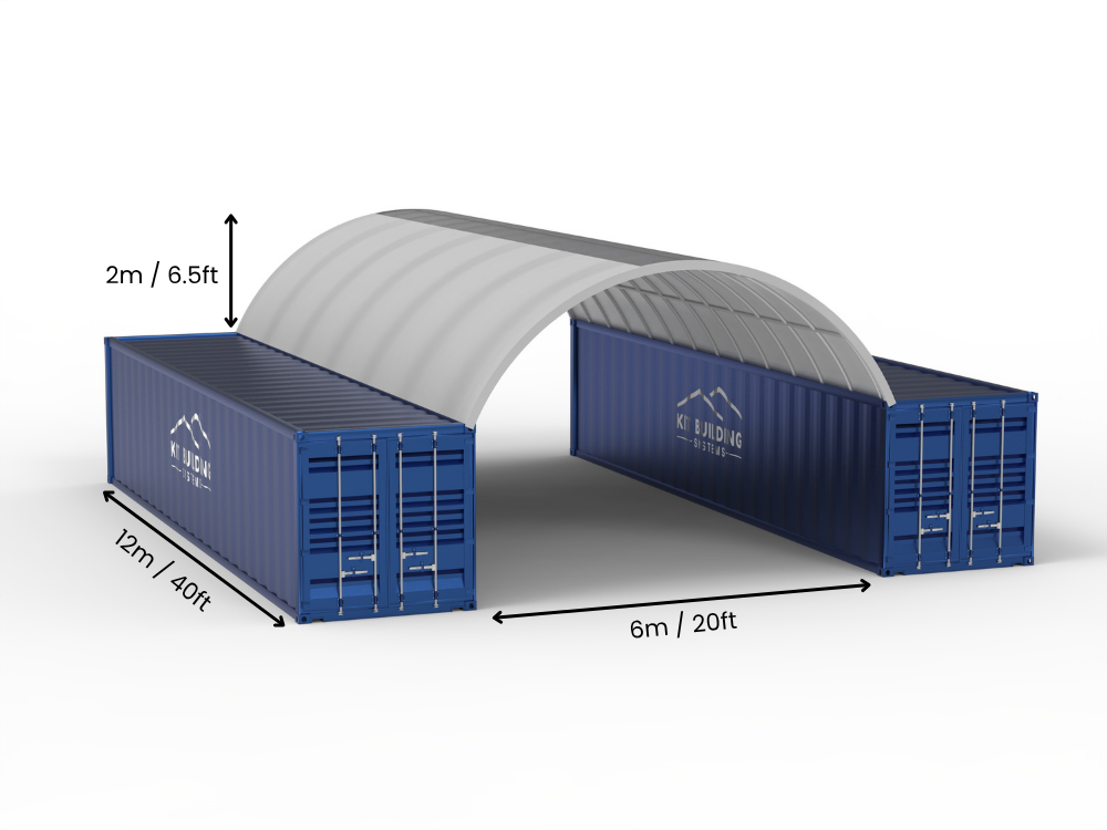 Portée de 6m (20ft) | Auvents pour conteneurs 20ft de largeur, 6,5ft de hauteur (6m x 2m)