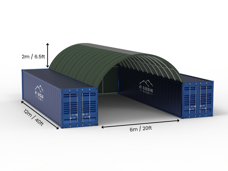 Portée de 6m (20ft) | Auvents pour conteneurs 20ft de largeur, 6,5ft de hauteur (6m x 2m)