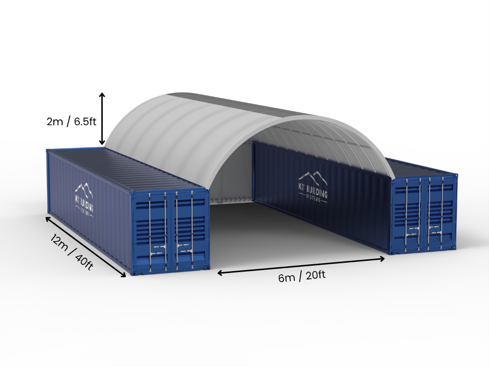 Portée de 6m (20ft) | Auvents pour conteneurs 20ft de largeur, 6,5ft de hauteur (6m x 2m)
