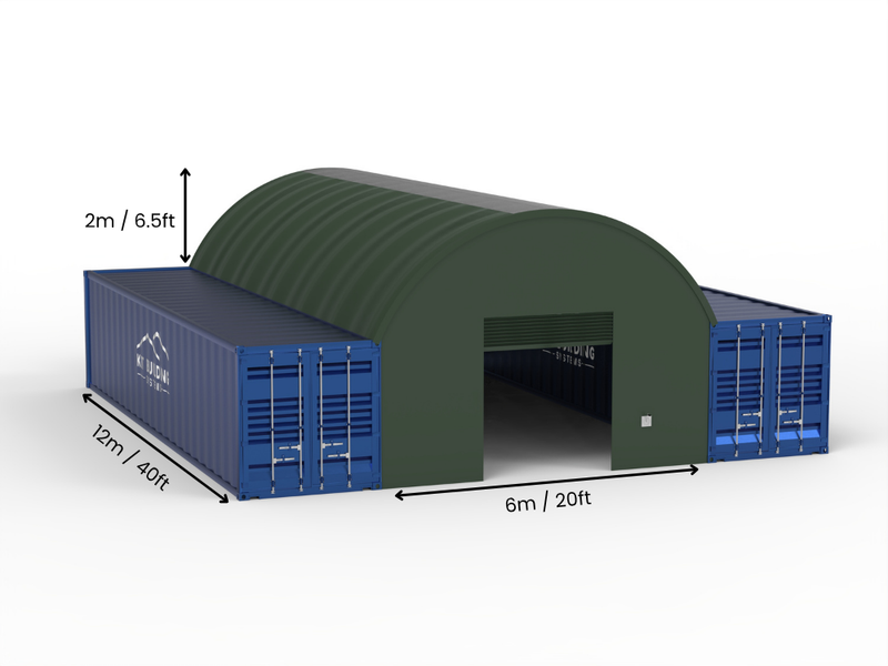 Portée de 6m (20ft) | Auvents pour conteneurs 20ft de largeur, 6,5ft de hauteur (6m x 2m)