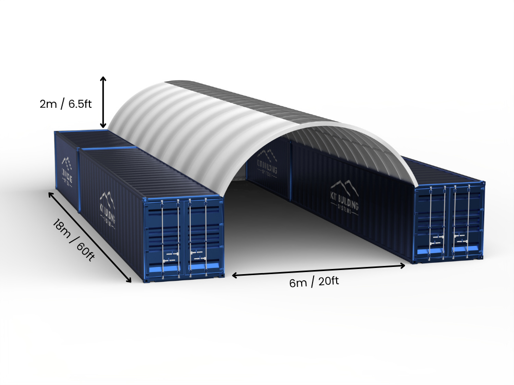 Portée de 6m (20ft) | Auvents pour conteneurs 20ft de largeur, 6,5ft de hauteur (6m x 2m)