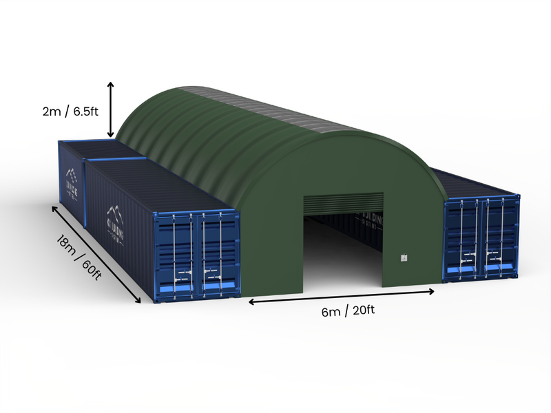 Portée de 6m (20ft) | Auvents pour conteneurs 20ft de largeur, 6,5ft de hauteur (6m x 2m)
