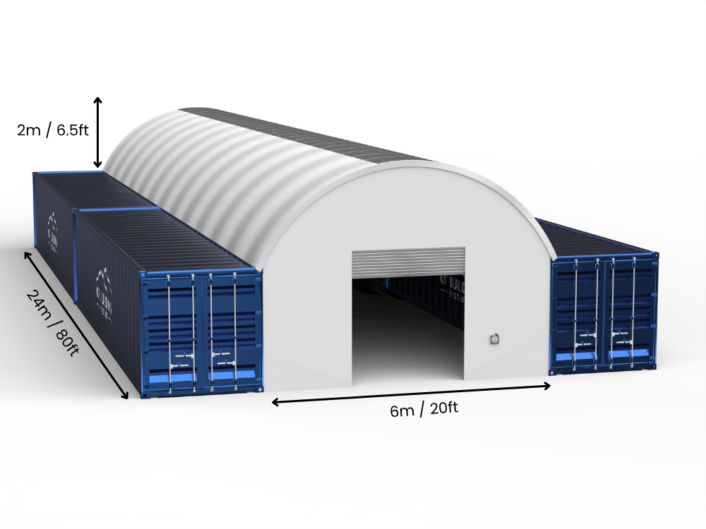 Portée de 6m (20ft) | Auvents pour conteneurs 20ft de largeur, 6,5ft de hauteur (6m x 2m)
