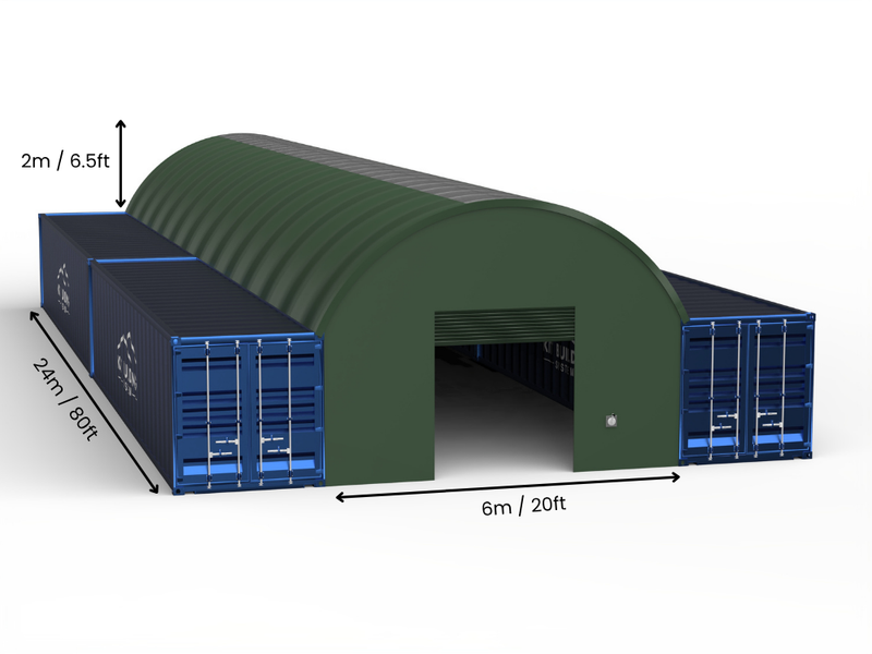 Portée de 6m (20ft) | Auvents pour conteneurs 20ft de largeur, 6,5ft de hauteur (6m x 2m)