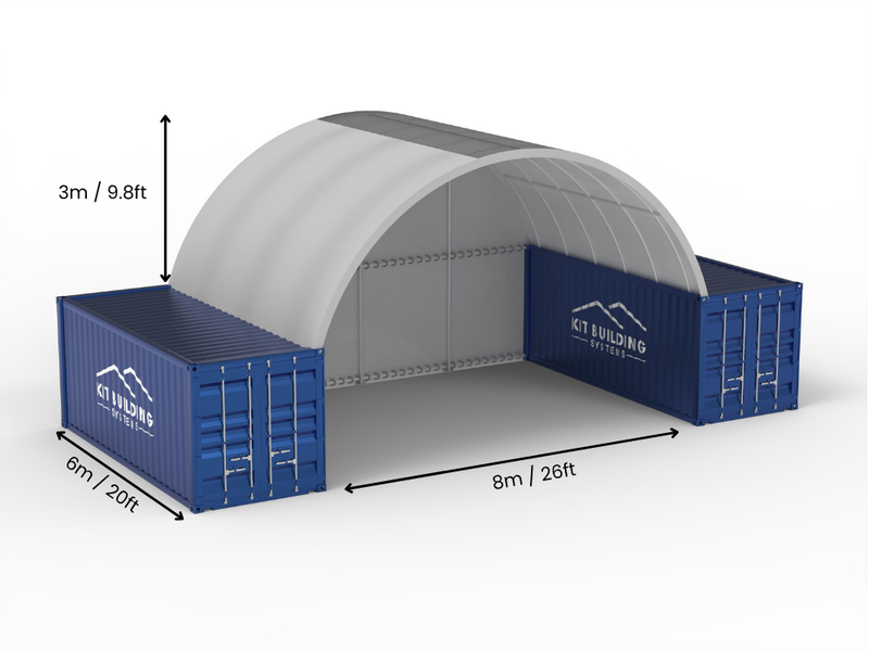 Portée de 8m (26ft) | Auvents pour conteneurs 26ft de largeur, 10ft de hauteur (8m x 3m)