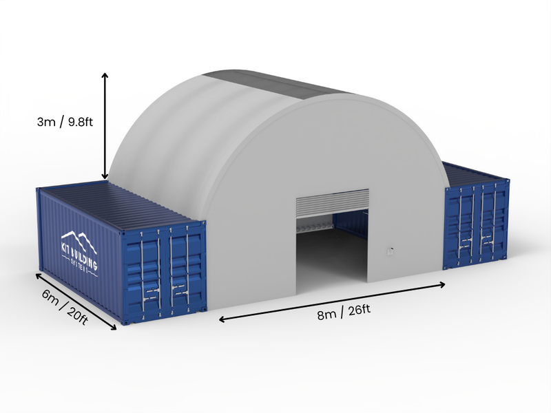 Portée de 8m (26ft) | Auvents pour conteneurs 26ft de largeur, 10ft de hauteur (8m x 3m)