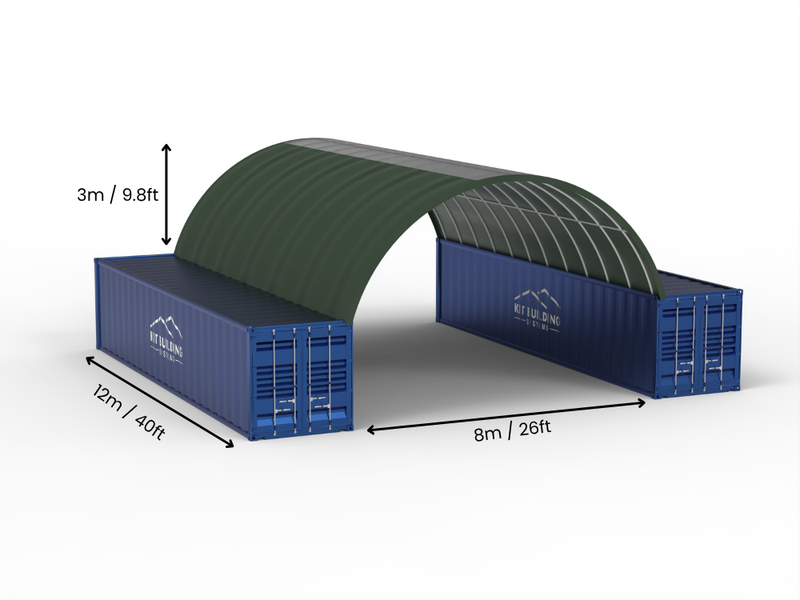 Portée de 8m (26ft) | Auvents pour conteneurs 26ft de largeur, 10ft de hauteur (8m x 3m)