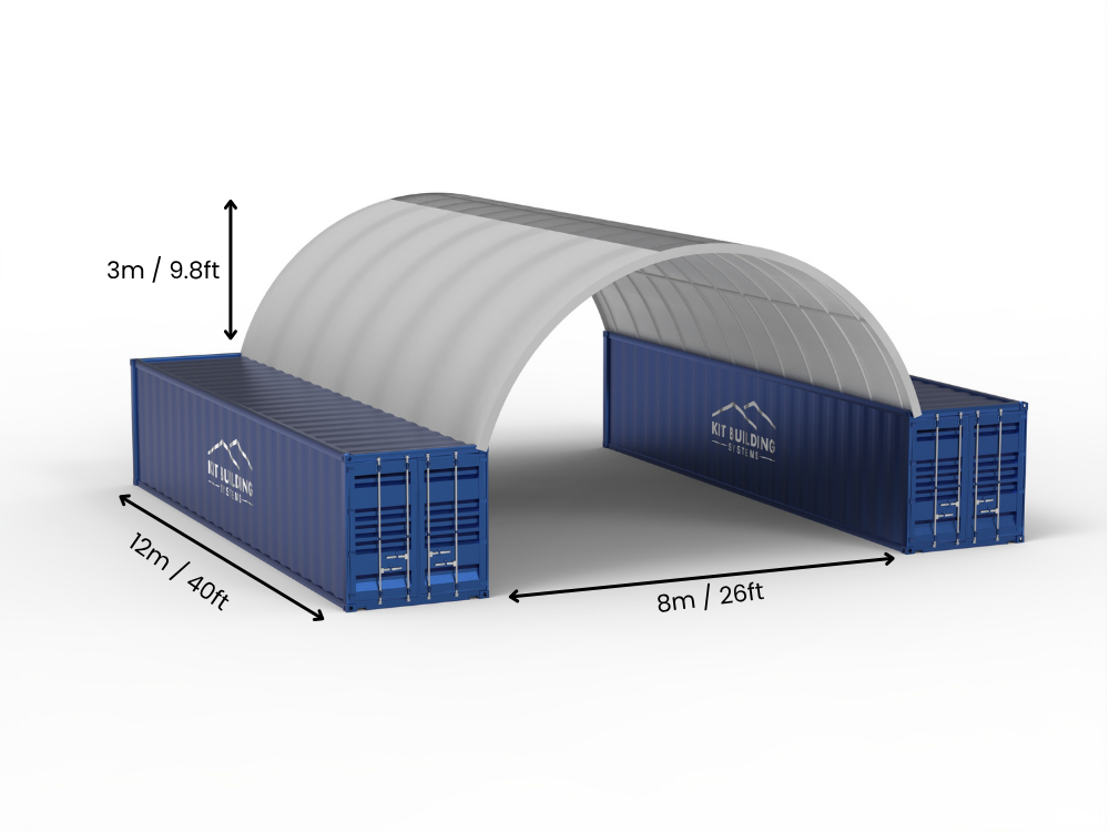 Portée de 8m (26ft) | Auvents pour conteneurs 26ft de largeur, 10ft de hauteur (8m x 3m)