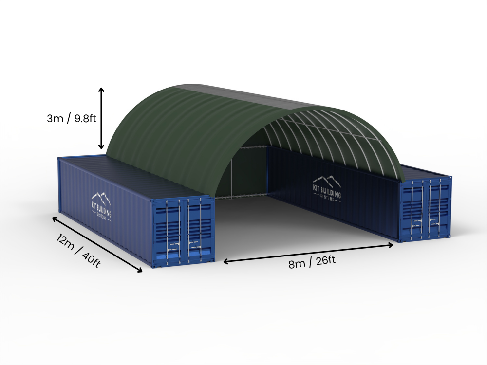 Portée de 8m (26ft) | Auvents pour conteneurs 26ft de largeur, 10ft de hauteur (8m x 3m)