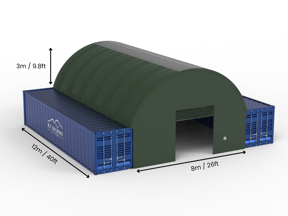 Portée de 8m (26ft) | Auvents pour conteneurs 26ft de largeur, 10ft de hauteur (8m x 3m)