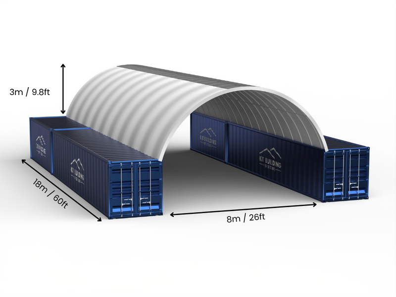 Portée de 8m (26ft) | Auvents pour conteneurs 26ft de largeur, 10ft de hauteur (8m x 3m)