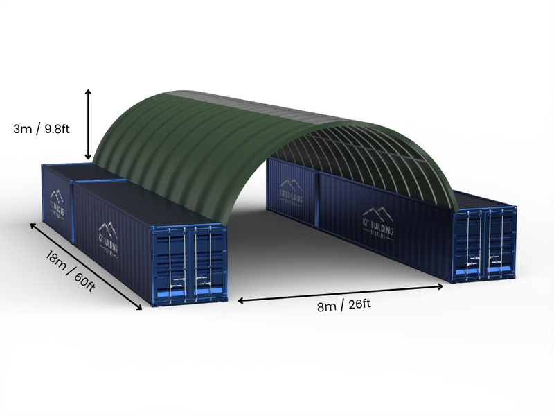 Portée de 8m (26ft) | Auvents pour conteneurs 26ft de largeur, 10ft de hauteur (8m x 3m)