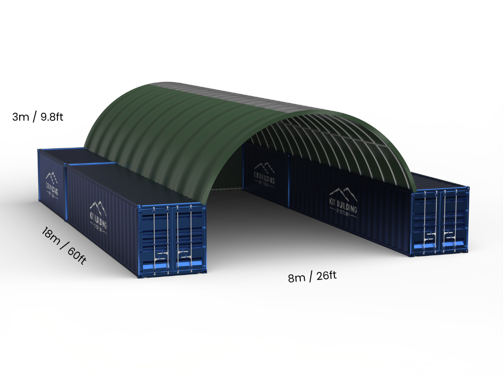 Portée de 8m (26ft) | Auvents pour conteneurs 26ft de largeur, 10ft de hauteur (8m x 3m)