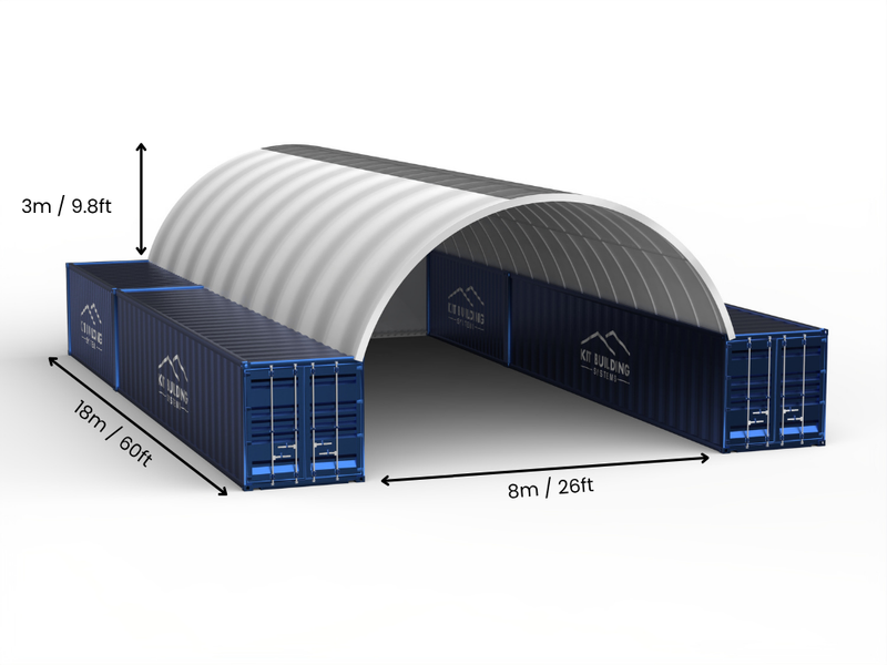 Portée de 8m (26ft) | Auvents pour conteneurs 26ft de largeur, 10ft de hauteur (8m x 3m)