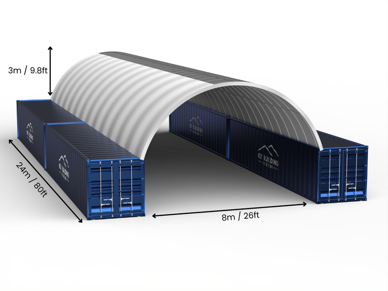 Portée de 8m (26ft) | Auvents pour conteneurs 26ft de largeur, 10ft de hauteur (8m x 3m)