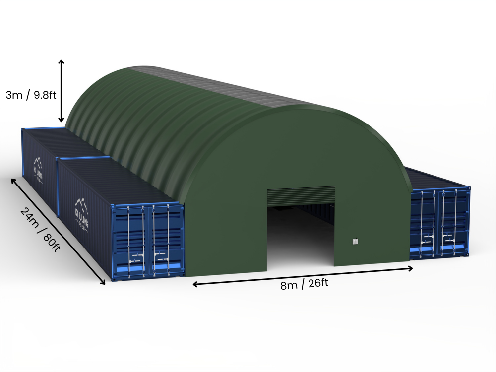 Portée de 8m (26ft) | Auvents pour conteneurs 26ft de largeur, 10ft de hauteur (8m x 3m)