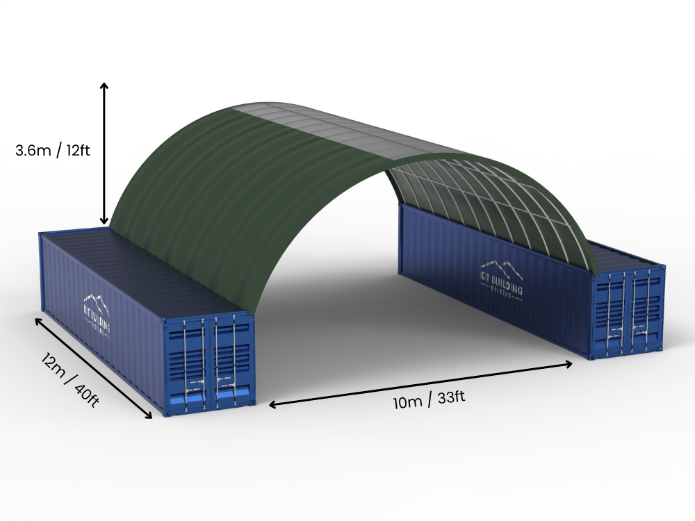 Portée de 10m (33ft) | Auvents pour conteneurs - 33ft x 12ft (10m x 3,6m)