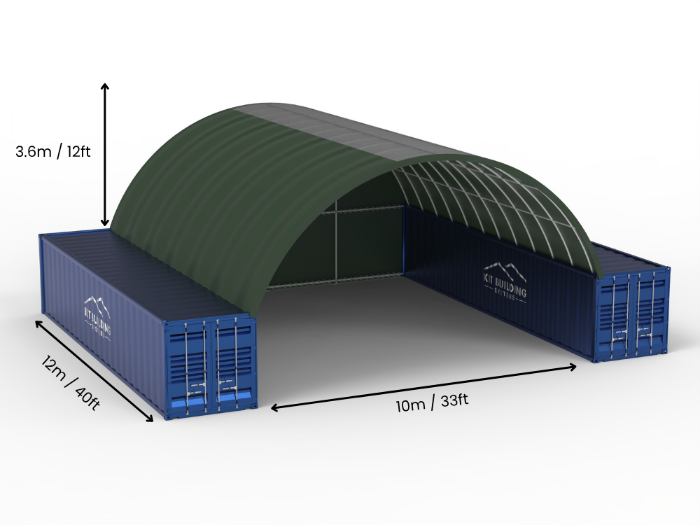 Portée de 10m (33ft) | Auvents pour conteneurs - 33ft x 12ft (10m x 3,6m)