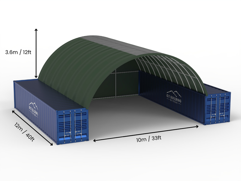 Portée de 10m (33ft) | Auvents pour conteneurs - 33ft x 12ft (10m x 3,6m)