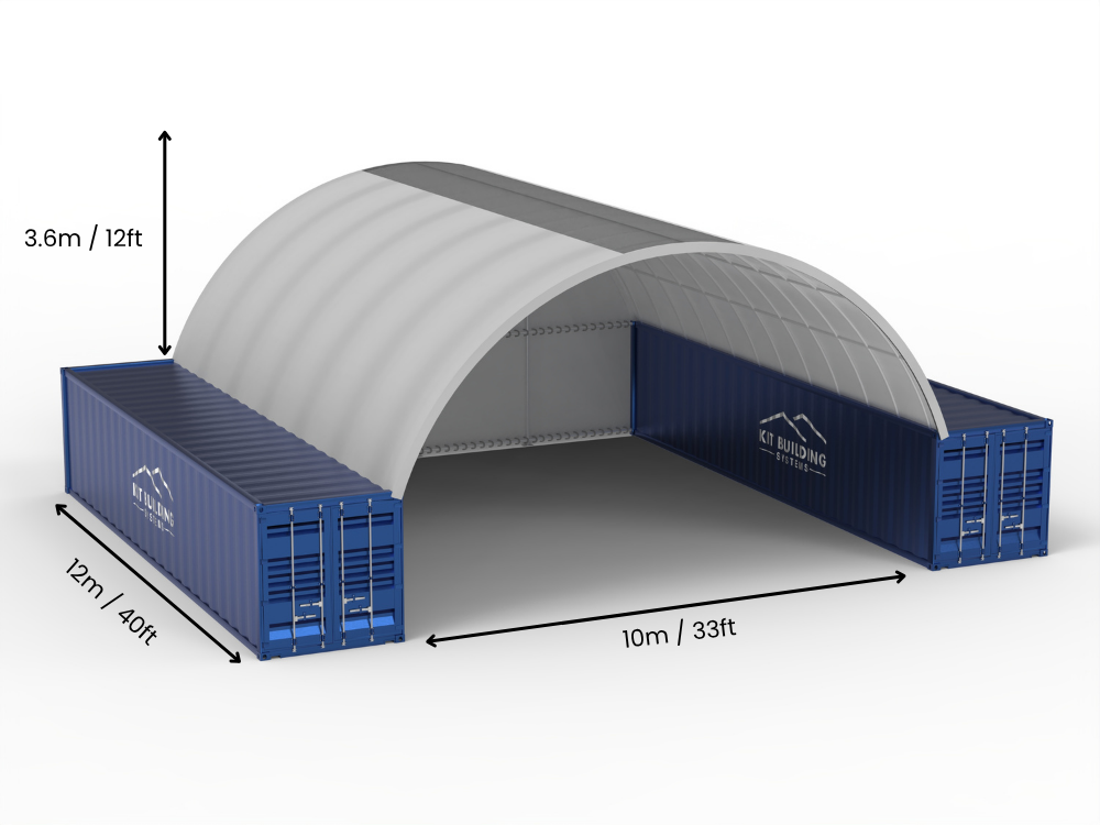 Portée de 10m (33ft) | Auvents pour conteneurs - 33ft x 12ft (10m x 3,6m)