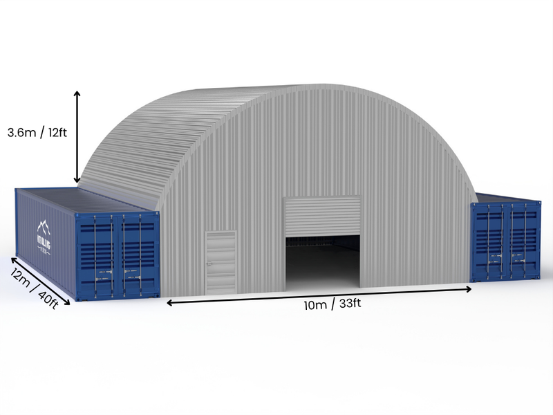 Auvents en conteneur en acier - 33ft x 40ft x 12ft (10m x 12m x 3,6m)