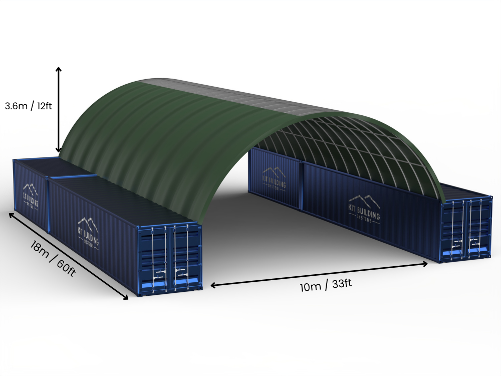 Portée de 10m (33ft) | Auvents pour conteneurs - 33ft x 12ft (10m x 3,6m)