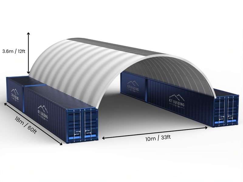 Portée de 10m (33ft) | Auvents pour conteneurs - 33ft x 12ft (10m x 3,6m)