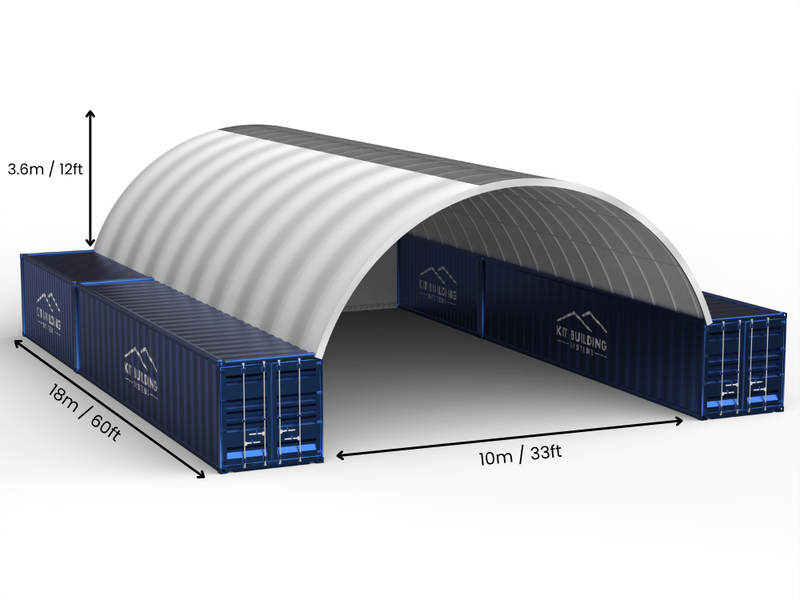 Portée de 10m (33ft) | Auvents pour conteneurs - 33ft x 12ft (10m x 3,6m)