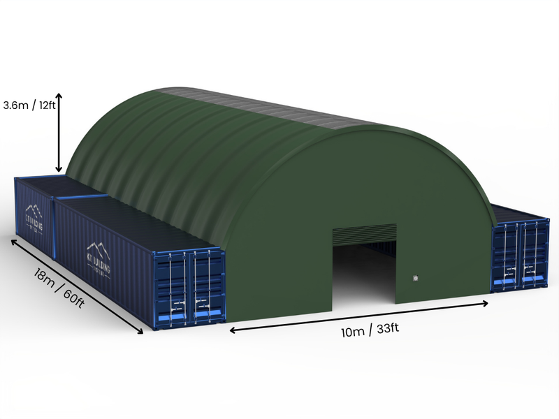 Portée de 10m (33ft) | Auvents pour conteneurs - 33ft x 12ft (10m x 3,6m)