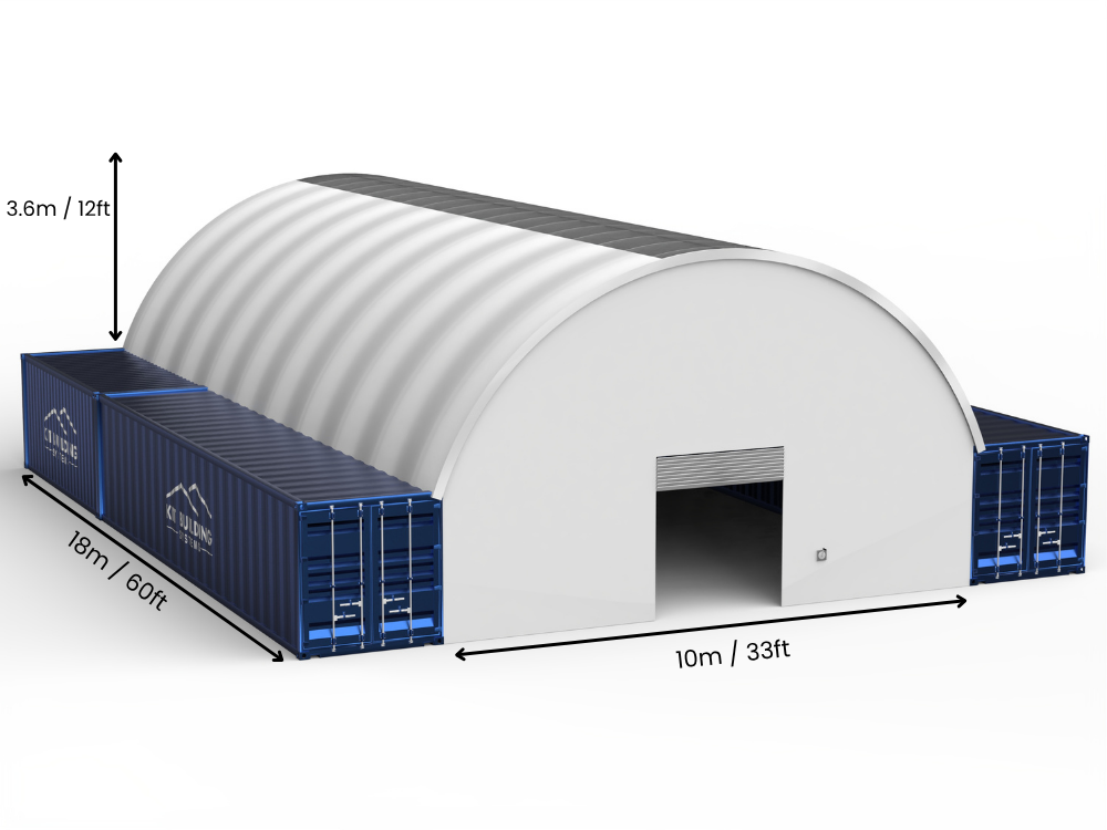 Portée de 10m (33ft) | Auvents pour conteneurs - 33ft x 12ft (10m x 3,6m)