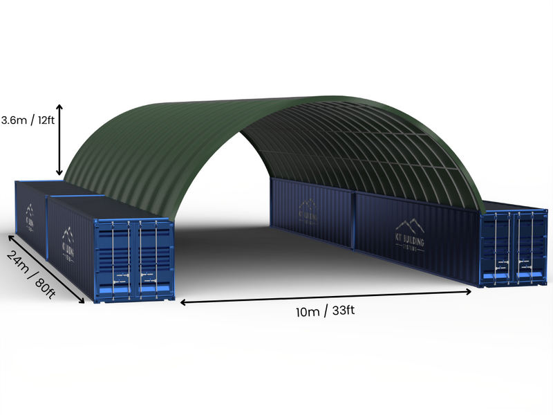 Portée de 10m (33ft) | Auvents pour conteneurs - 33ft x 12ft (10m x 3,6m)
