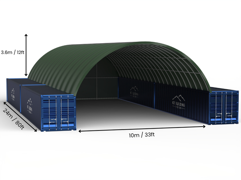 Portée de 10m (33ft) | Auvents pour conteneurs - 33ft x 12ft (10m x 3,6m)