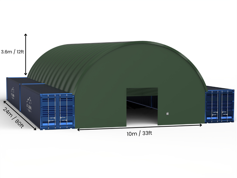Portée de 10m (33ft) | Auvents pour conteneurs - 33ft x 12ft (10m x 3,6m)