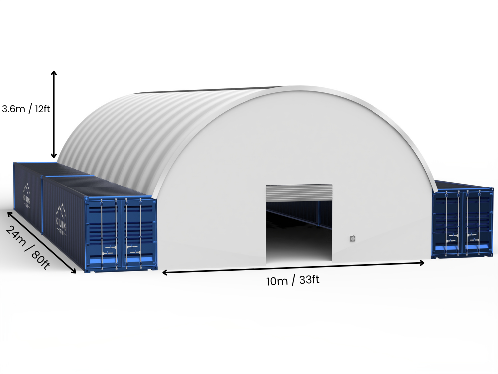Portée de 10m (33ft) | Auvents pour conteneurs - 33ft x 12ft (10m x 3,6m)
