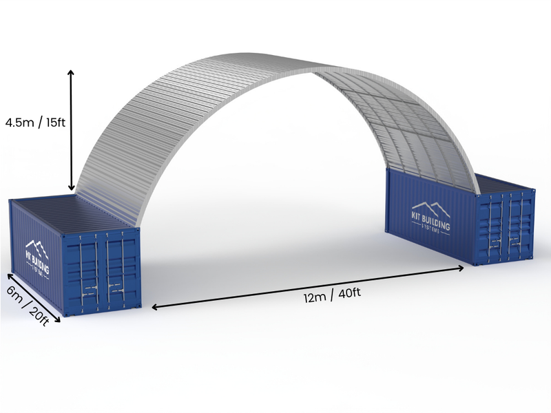 Portée de 12m (40ft) | Auvents en conteneur en acier - 40ft x 12ft (12m x 4,5m)