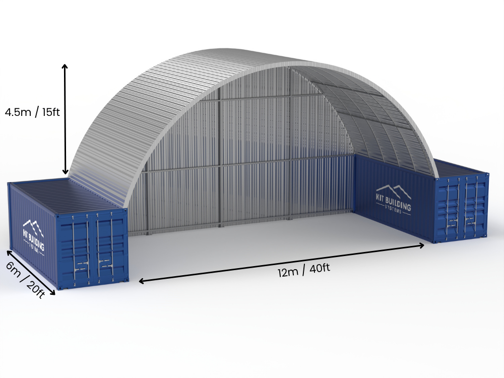 Portée de 12m (40ft) | Auvents en conteneur en acier 40ft de largeur, 15ft de hauteur (12m x 4,5m)