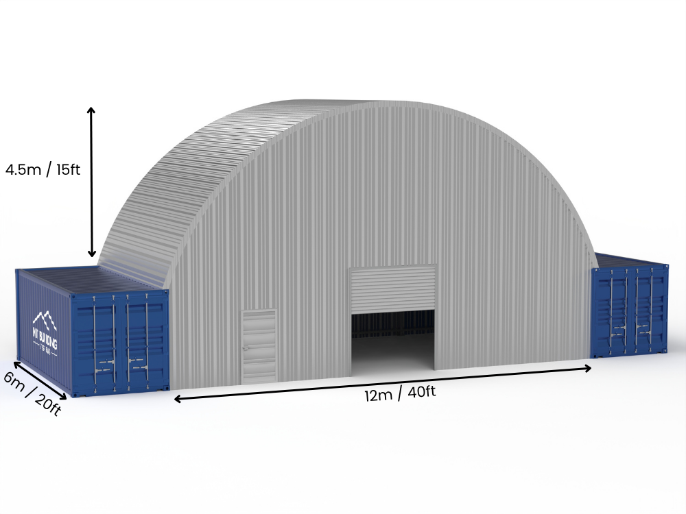 Portée de 12m (40ft) | Auvents en conteneur en acier - 40ft x 12ft (12m x 4,5m)