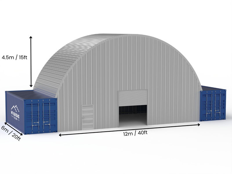 Portée de 12m (40ft) | Auvents en conteneur en acier - 40ft x 12ft (12m x 4,5m)