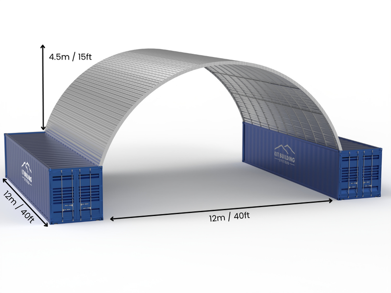 Portée de 12m (40ft) | Auvents en conteneur en acier - 40ft x 12ft (12m x 4,5m)